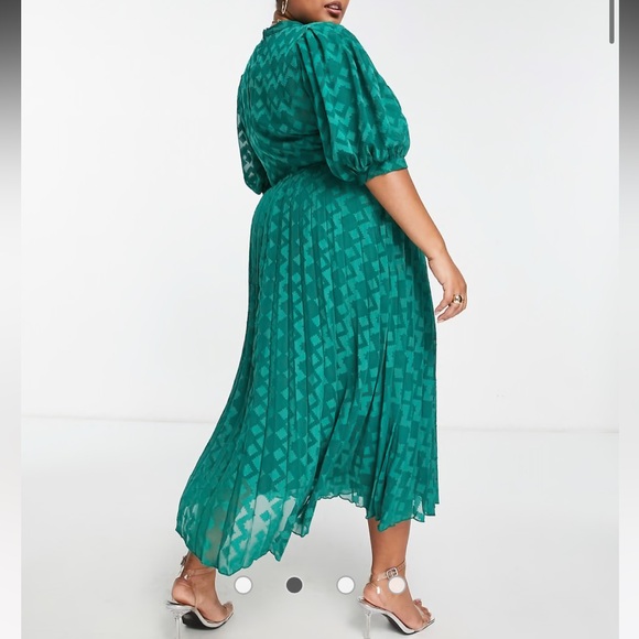 Chic Teal Midi Dress with Puff Sleeves - Picture 4 of 5